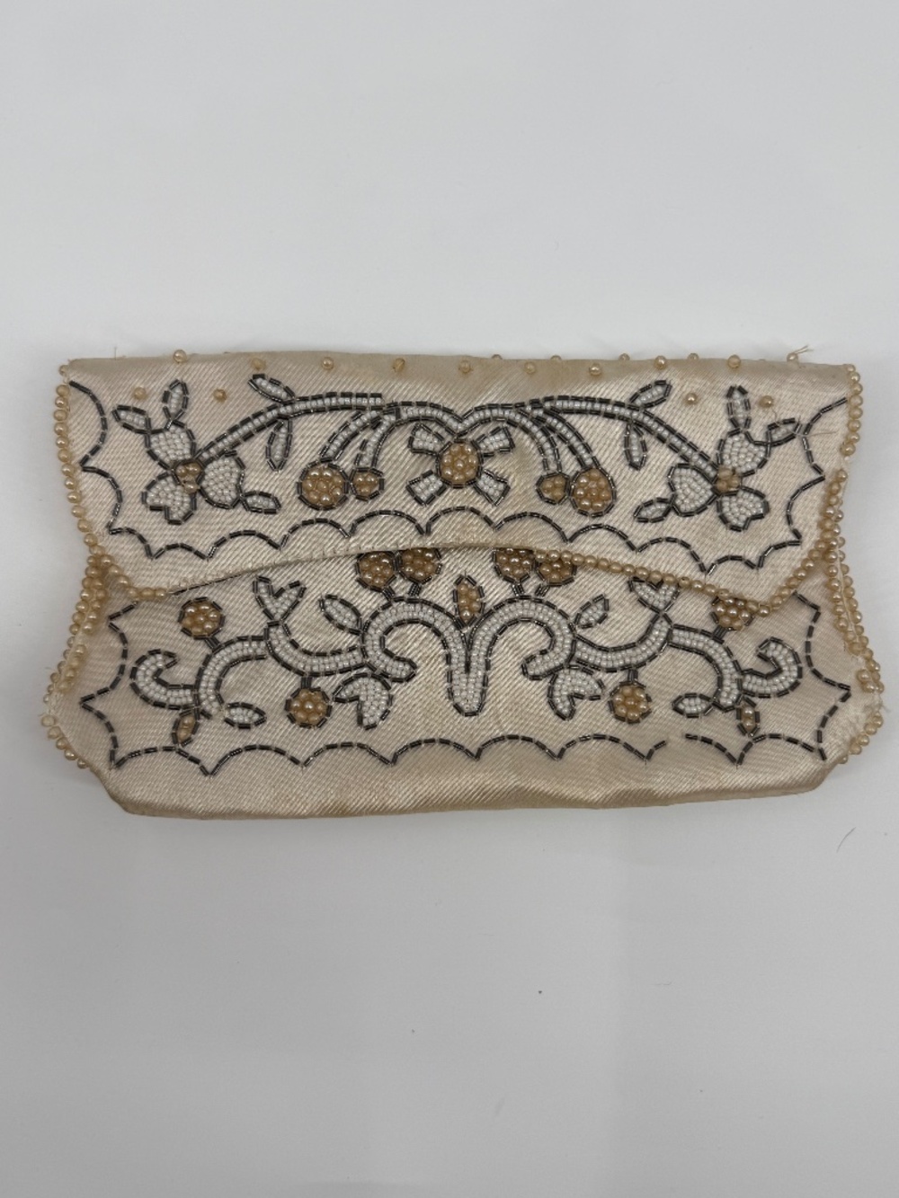 Vintage Beaded Satin Envelope Clutch Purse Regency Glam Formal Handmade Japan